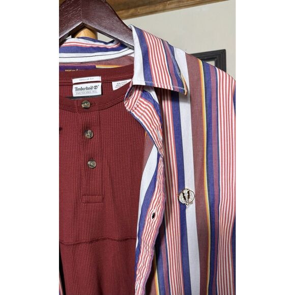 Y2K‎ RocaWear Button Down Striped Shirt & Timberland Thermal Long Sleeve Set XXL - Picture 2 of 9